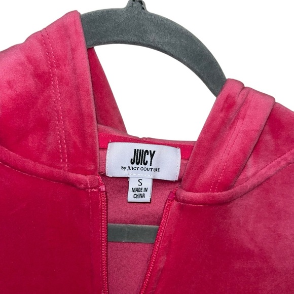 Juicy couture fuchsia hot pink velour retro jumpsuit hooded y2k small s like new - Picture 5 of 7